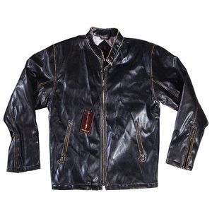 Leather-like Men's Racer Jacket in Black, Fully Lined, Size Large, New with Tags